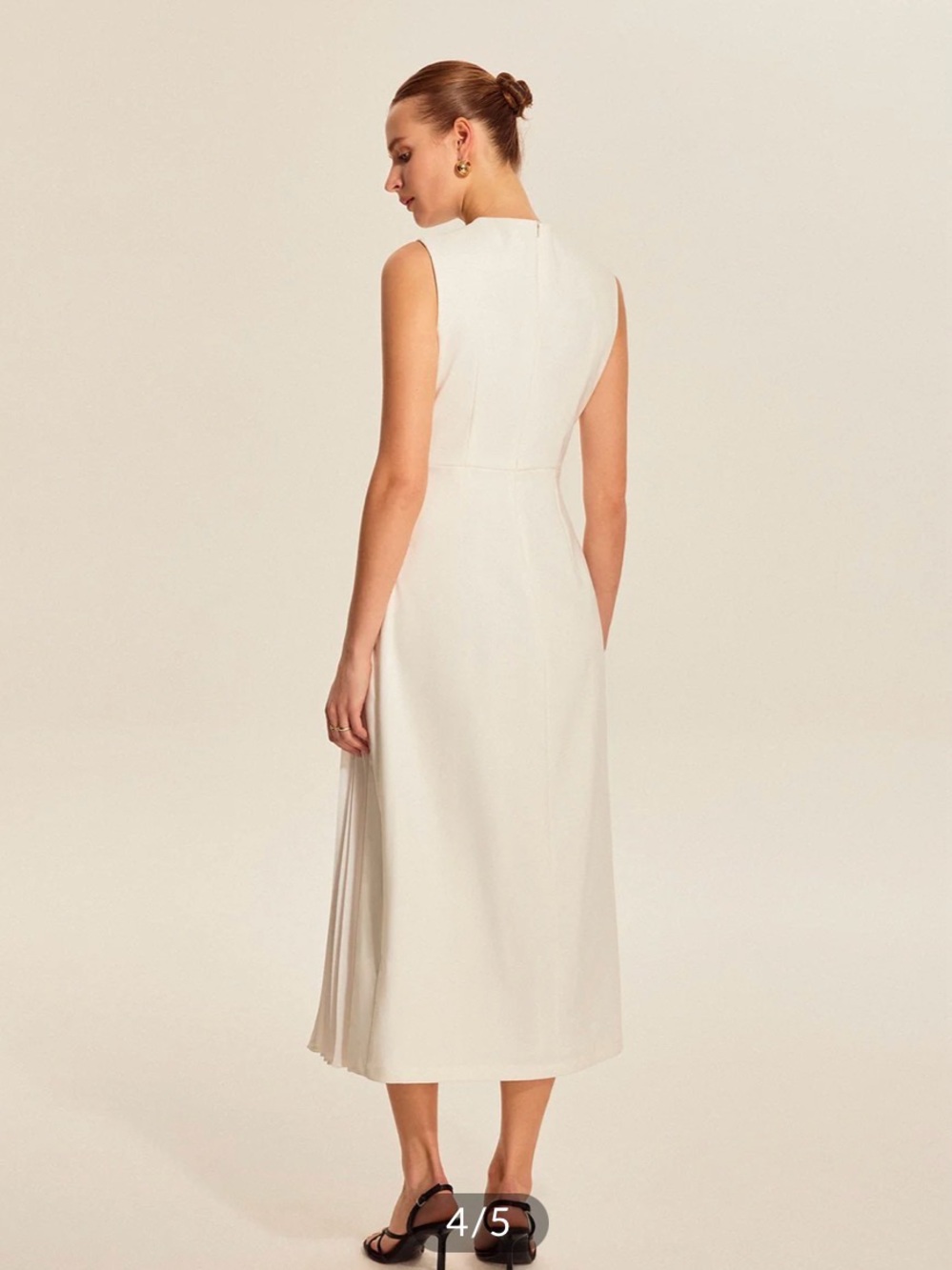 Commense Sleeveless Pleated Midi Dress - Cream - Picture 4 of 6